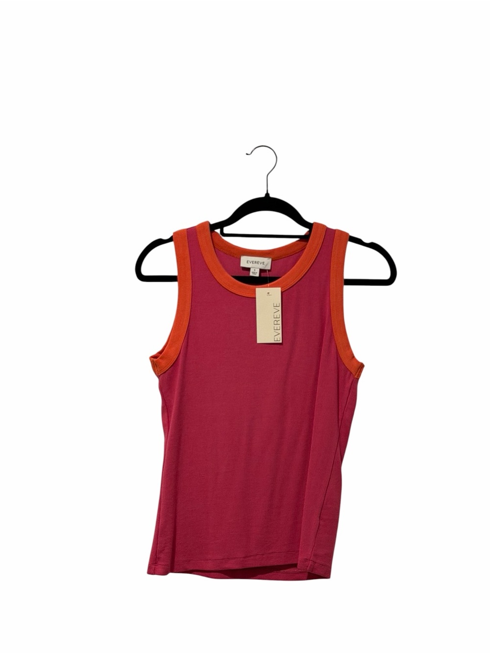 NWT Evereve Fuchsia Ribbed Ringer Tank with Orange Trim size small